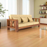 ONIJA  Sheesham Wooden 3 Seater Sofa Set for Living Room | Solid Wood Sofa | Rosewood Sofa Set for Home & Office - HONEY FINISH